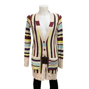 Anthropologie Rosie Neira Button Front V neck‎ Striped Cotton Cardigan sZ XS